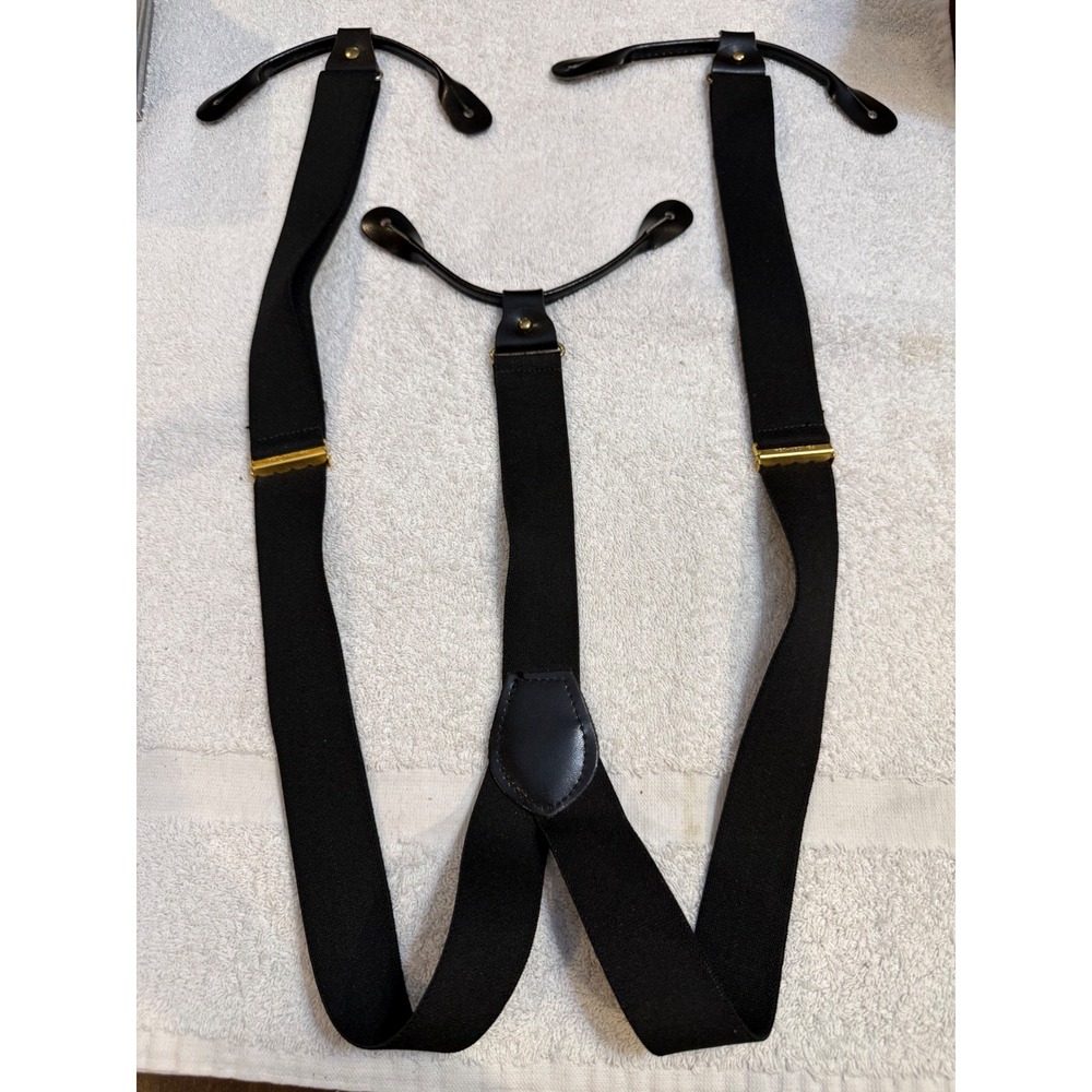 Pelican-USA Mens Suspenders Black Elastic Button End Y-Back Gold Made in USA